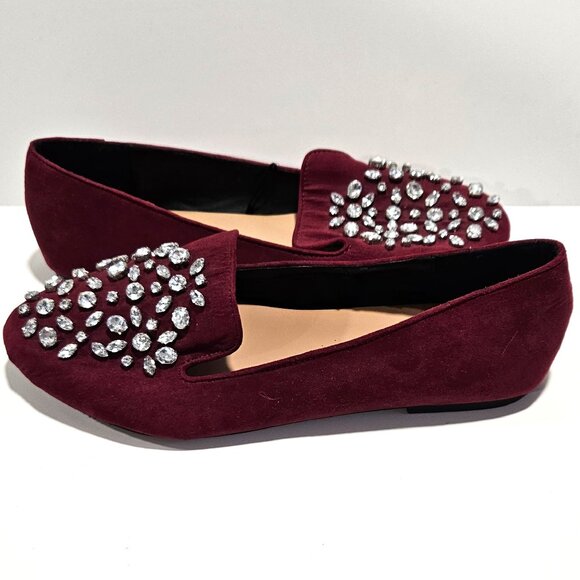 Torrid Maroon Rhinestone Embellished Loafers Flats 8W - Picture 1 of 10